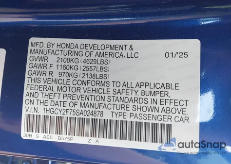 2025 Honda Accord Hybrid Sport-L from USA, damaged, VIN 1HGCY2F75SA024878